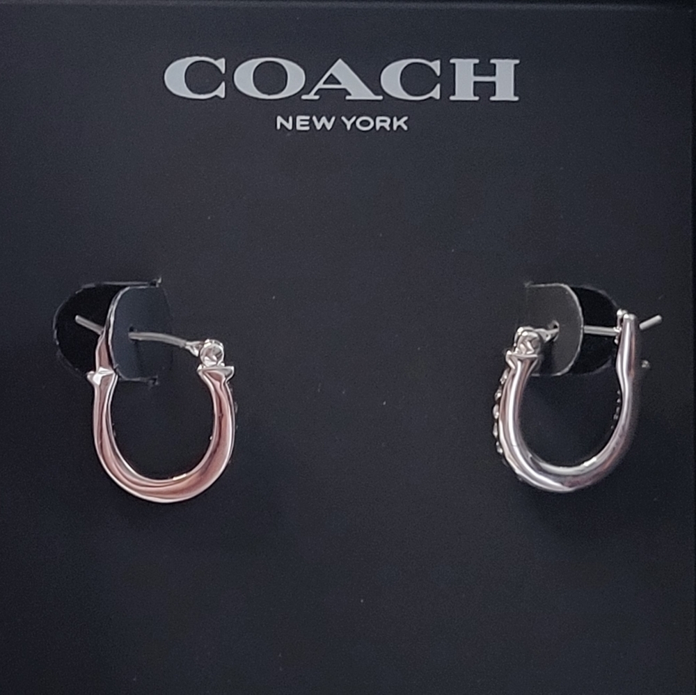 Coach Pave Signature Huggie Earrings NWT - Picture 3 of 7